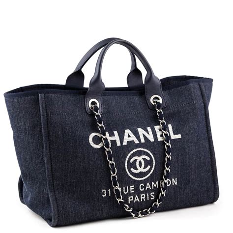 chanel dark blue handbag|chanel denim tote.